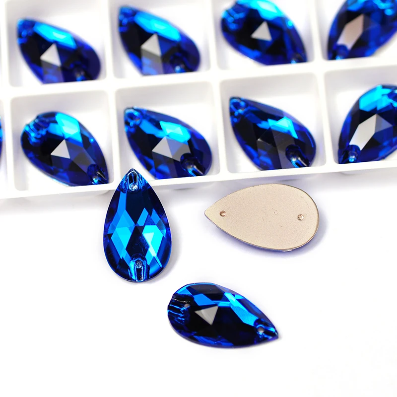 YANRUO 3230 All Sizes Capri Blue Drop Sew On Strass Crystal Stones Flatback Sewing Rhinestones For Needlework