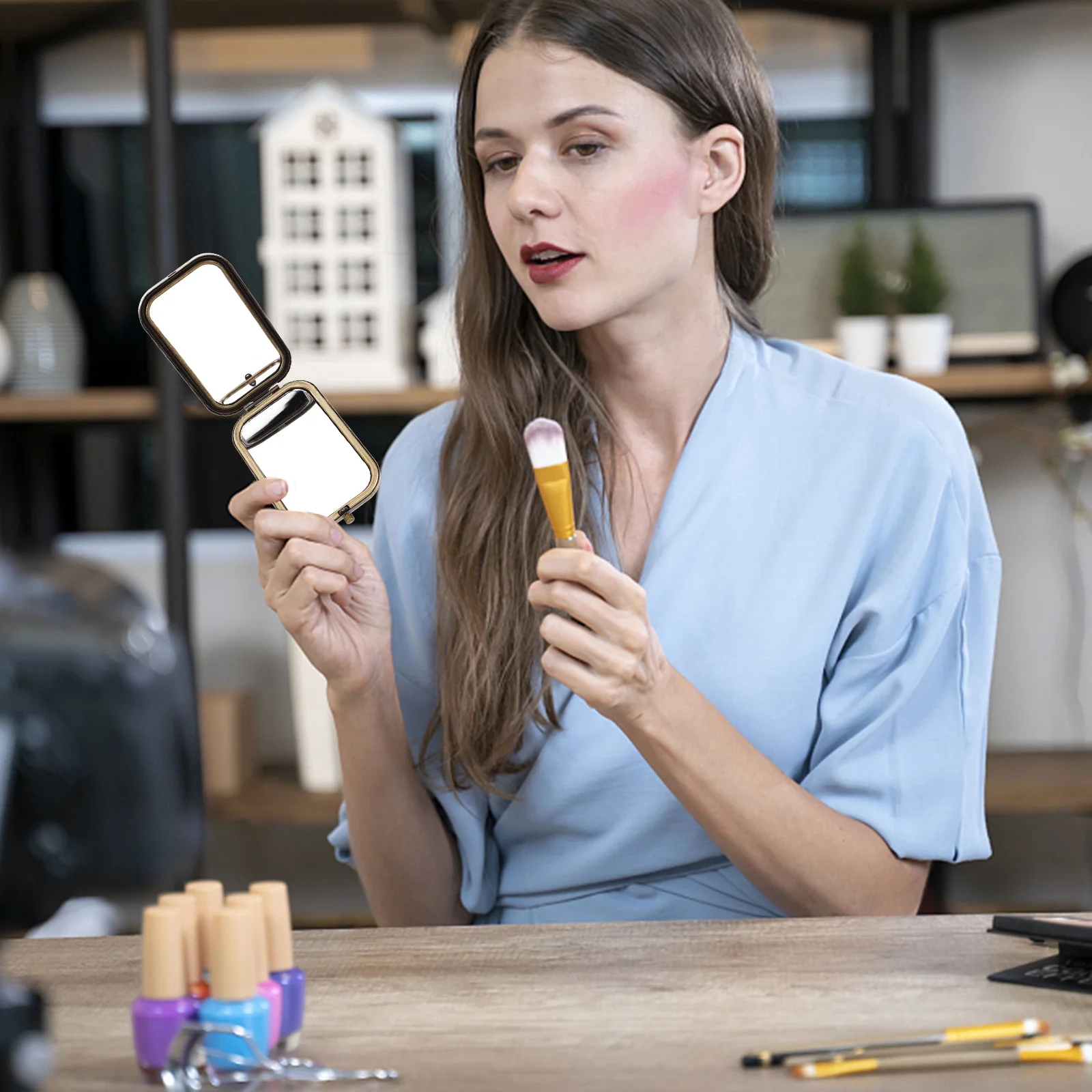 Lusterko do makijażu w stylu vintage, retro, miedziane, składane, metalowe, kompaktowe, okrągłe, podróżne, do torebki, dla kobiet.