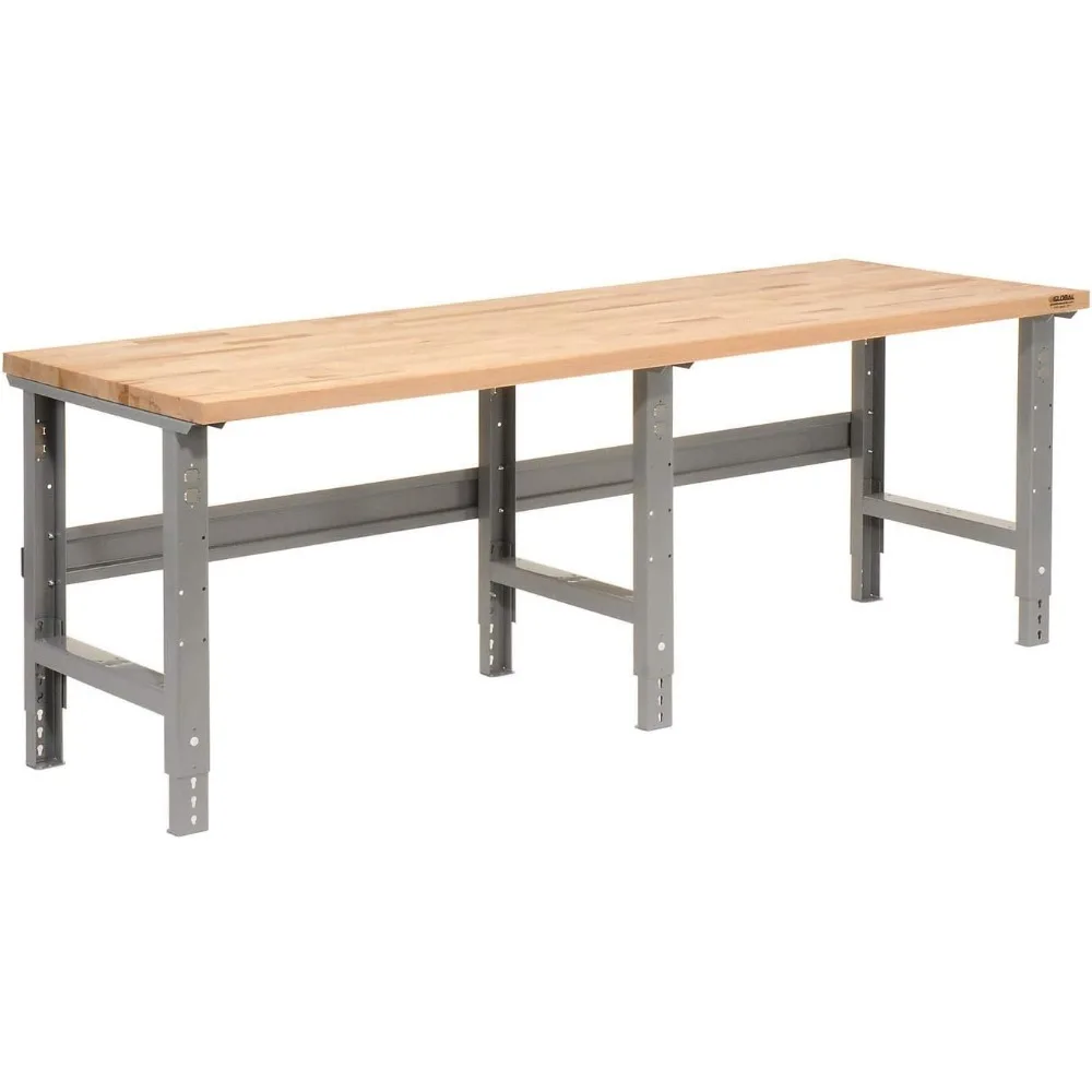

Adjustable Height Workbench C-Channel Leg, 96" W x 36" D, 1-3/4" Birch Top Square Edge, Gray