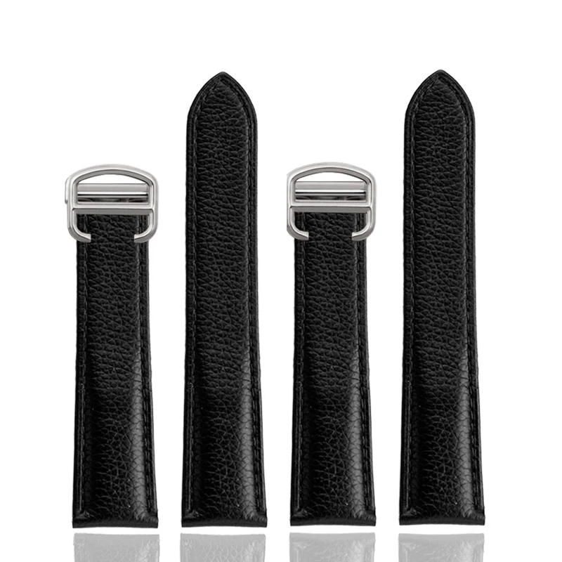 Leather Watch Band For CARTIER Tank Santos For Men\'s Cowhide Watch Strap Black 17mm 20mm 22mm