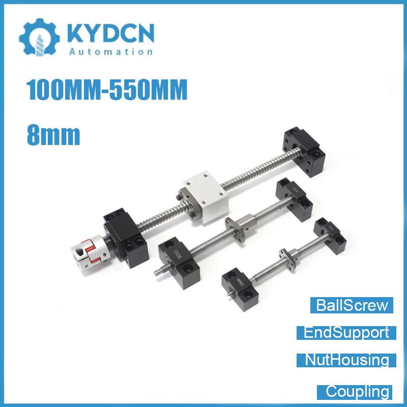 C7 SFK0802 SFK08025 Ball Screw Set 8mm Ball Screw+Nut Housing+End Support EKEF6 FKFF6+Coupling 80mm-550mm CNC Roller Ballscrew
