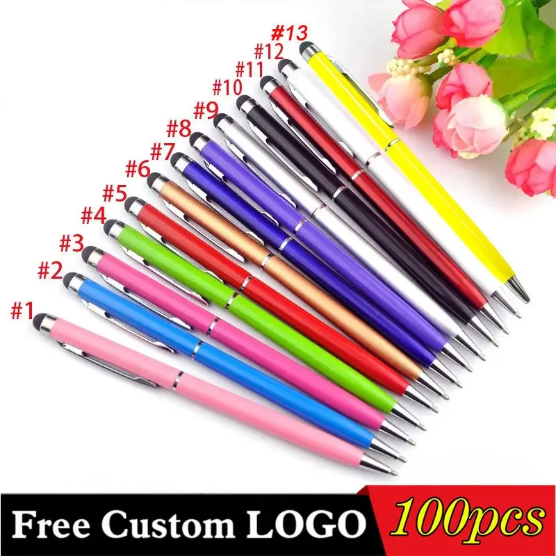 

100pcs Mini Metal Universal Touch Screen Stylus Roller Ballpoint Pen 2 In 1 For iPhone iPad Samsung Smartphones Free Custom Logo