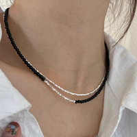 925 Sterling Silver Necklace Black Beads Square Irregular Punk Geometric for Women Girl Jewelry Gift Dropshipping Wholesale