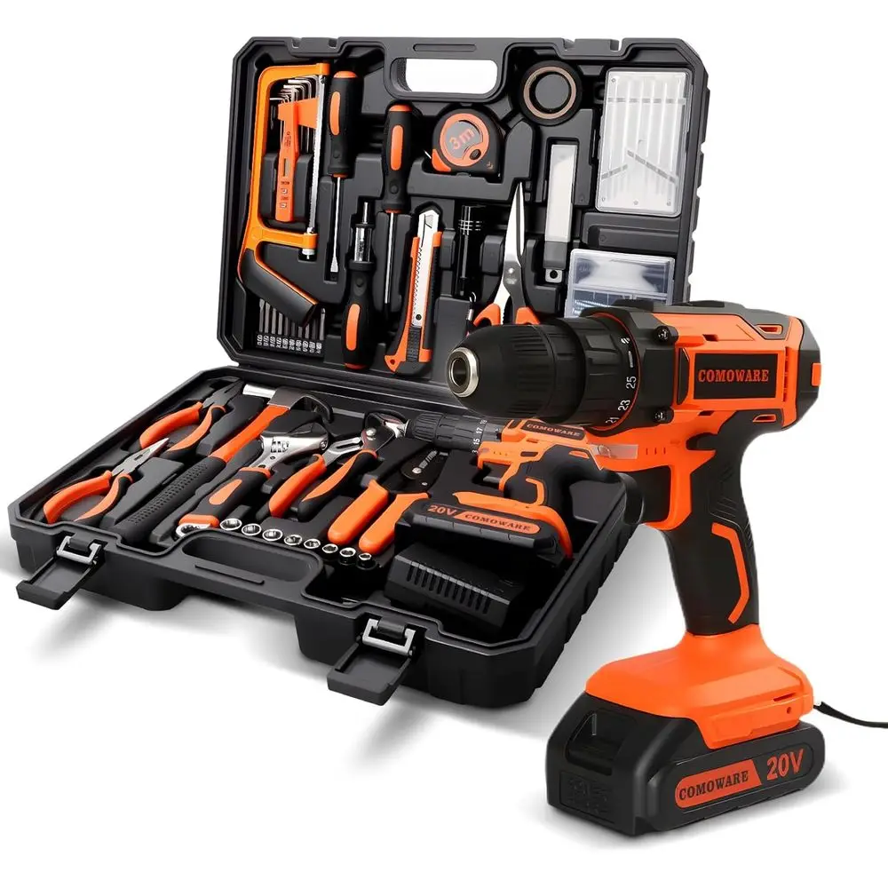 

Household Tool Set with 20V CordlDrill Driver, 120Pcs Hand Tool Kit or Men, Power Drill Set with Plastic Toolbox, Ideal or Oice,