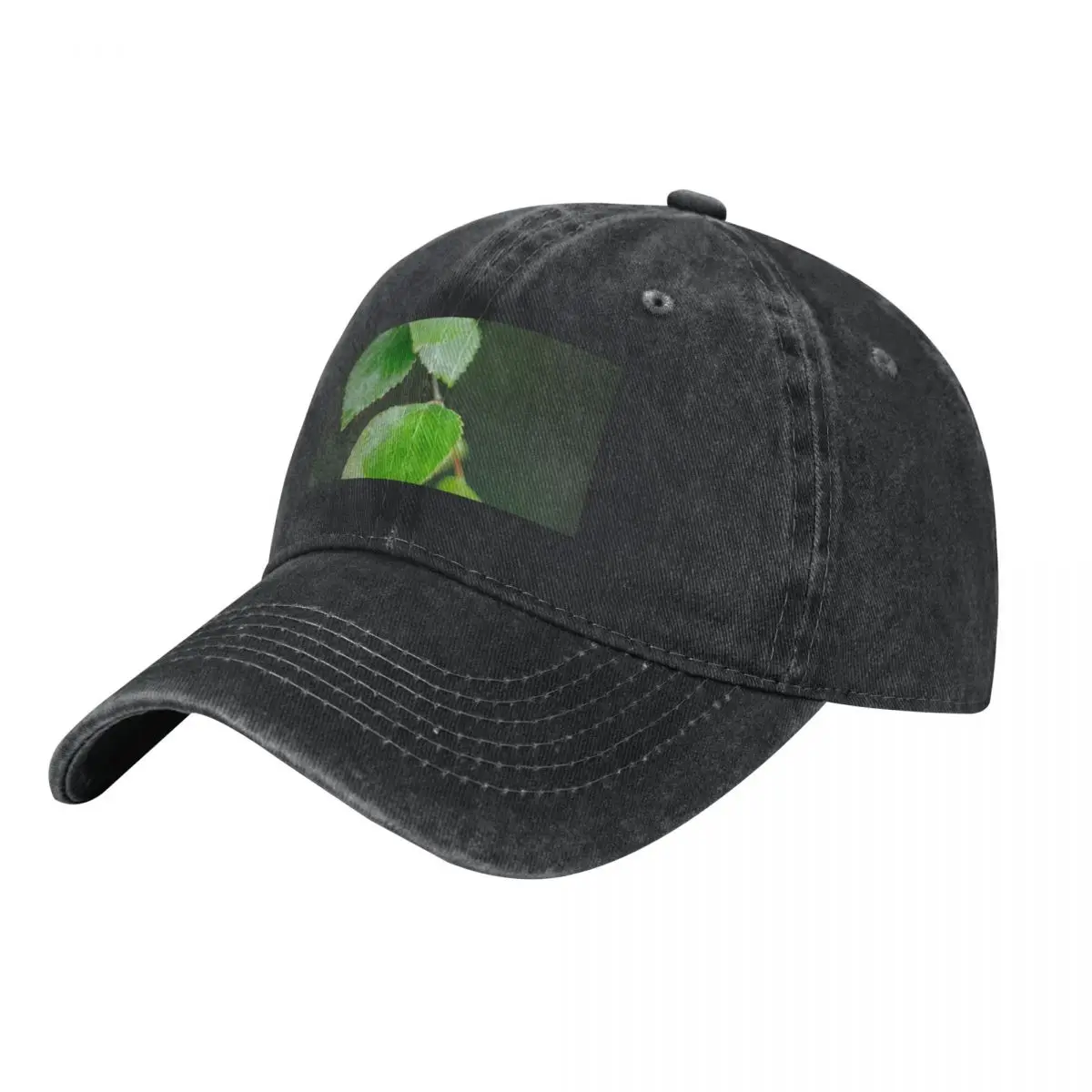 green birch leaves with drops of water after rain closeup Baseball Cap Beach Outing Mountaineering Men's Baseball Women's