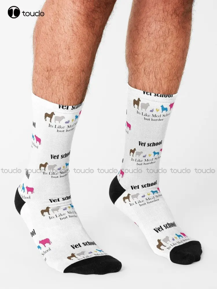 Vet School Like Med School But Harder Socks Women Crew Socks 360° Digital Print Custom Gift Streetwear Funny Sock Art