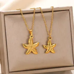 Fashion Starfish Necklaces For Women Gold Color Stainless Steel Necklaces Waterproof Summer Boho Jewelry  Choker Bijoux Femme