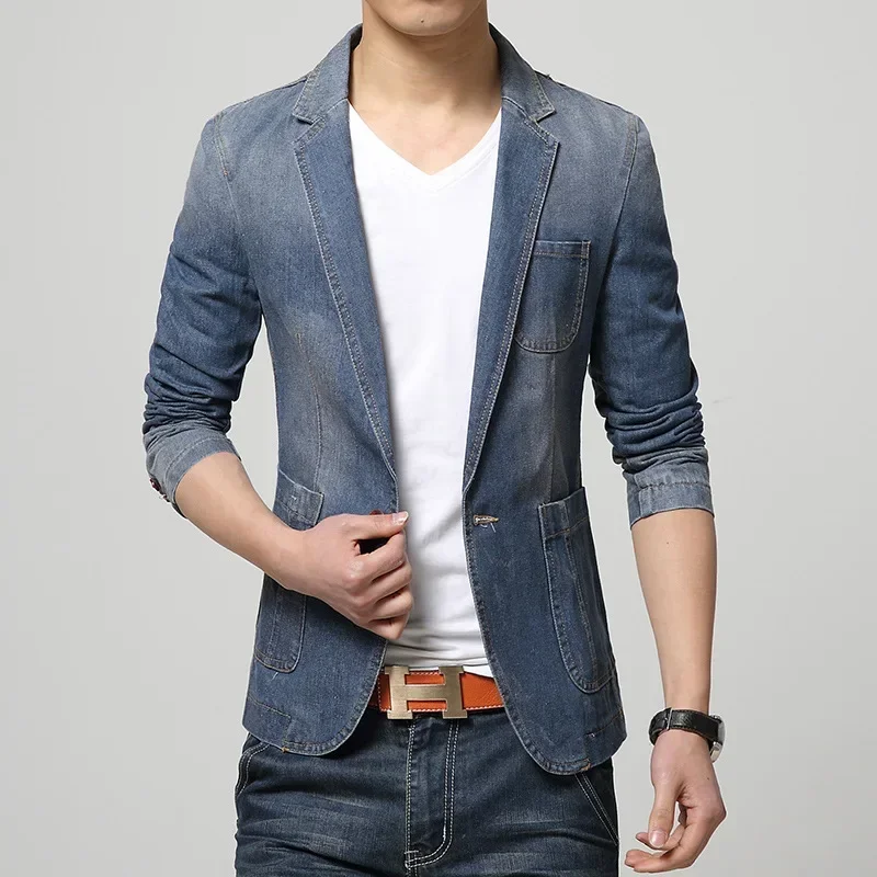 Cross Border Foreign Trade Personalized Single Button Men's Denim Suit Fashion Casual Coat