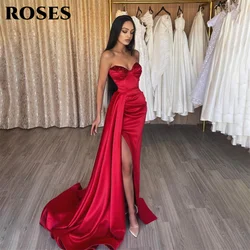 ROSES Red Prom Dress Mermaid Elegant Party Dress Stain Beading Celebrity Dress Side Split Special Occasion Dress robes du soir