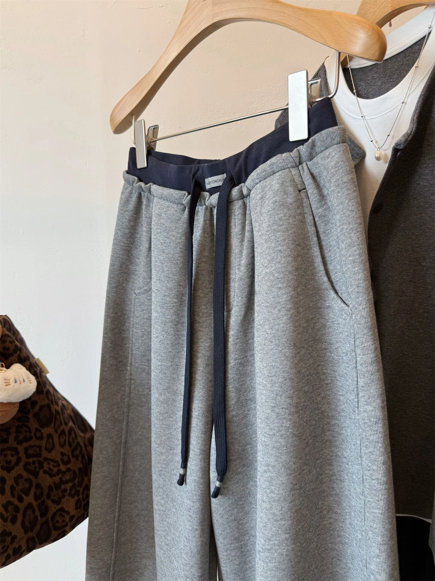 الكورية Sle الرجعية اللون بلو مطاطا Dstring مستقيم الساق سراويل تقليدية الرجال النساء ربيع الخريف فضفاض بنطال ذو قصة أرجل واسعة #5