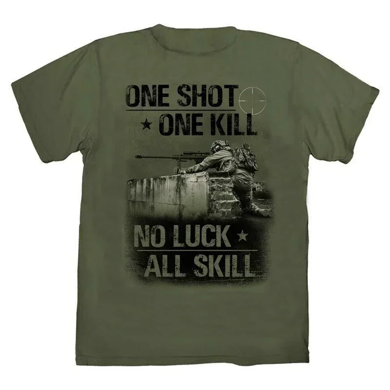 Summer Cotton Short Sleeve O-Neck Mens New MALE vintage funny Male printing One Shot One . Marine Soldier Sniper T-Shirt.