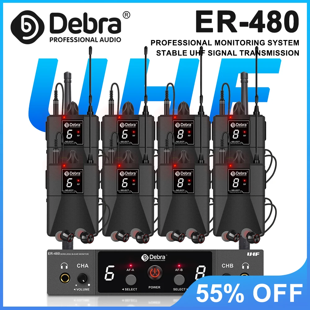 

Debra ER-480 Professional Wireless In-Ear Monitor System, UHF 500-700MHz, 50m range, for stage shows, bands, theaters