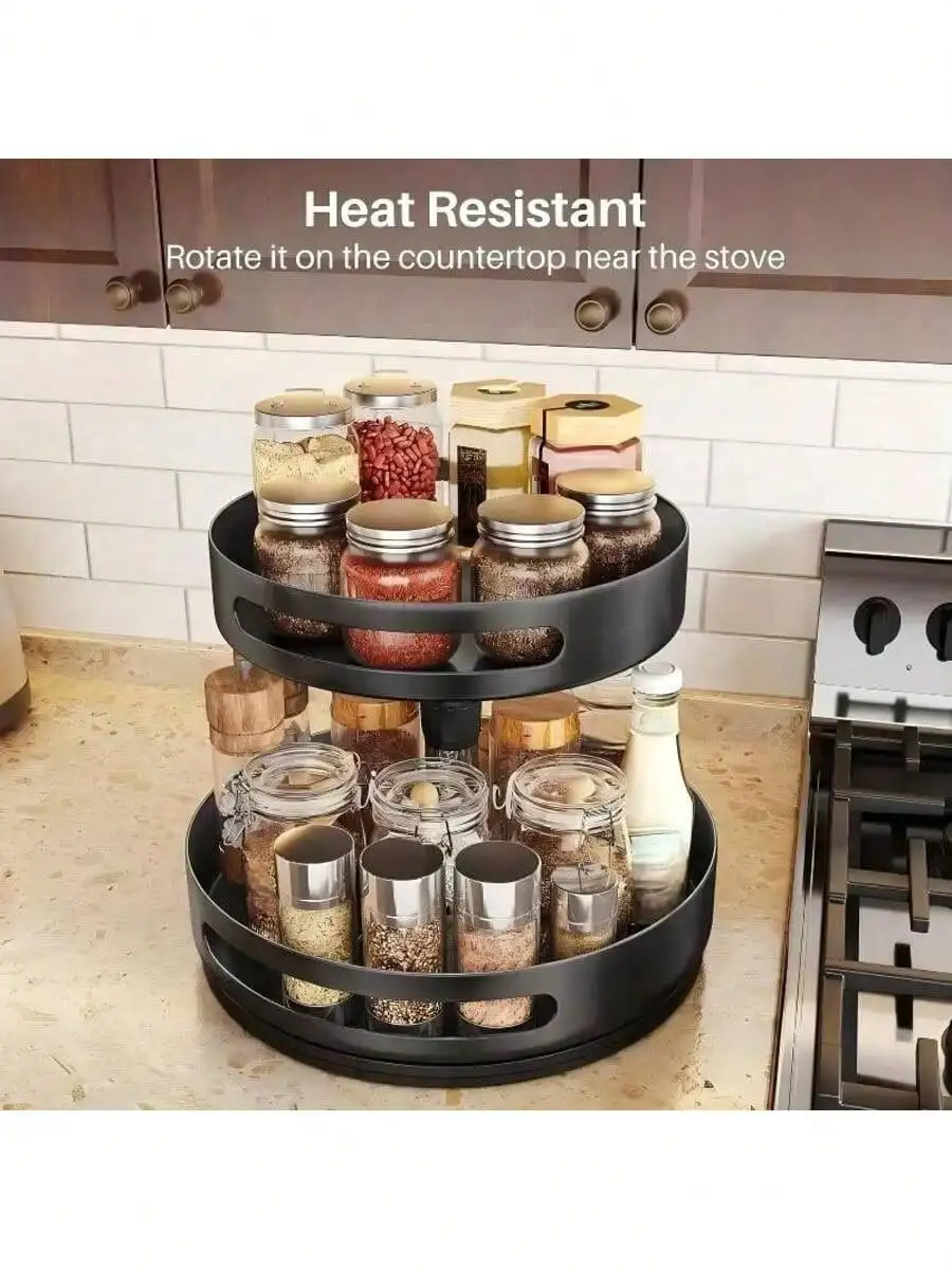 360-Degree Rotatable Spice Rack, Multi-Layer Kitchen Countertop Organizer For Soy Sauce And Seasonings - Large Capacity Stora
