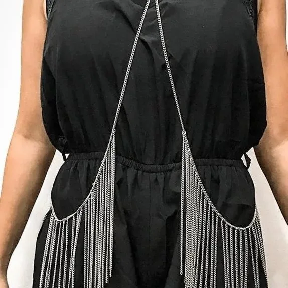 New fashionable women's fringed body chain, European and American popular jewelry accessories, gol metal gun black