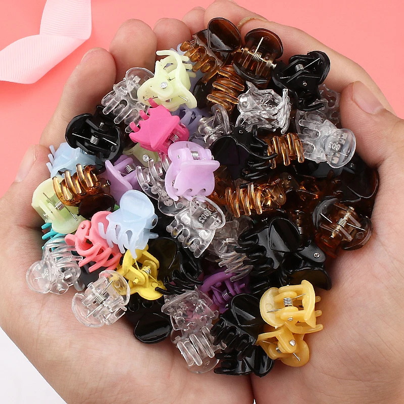 6pcs Set Acetate Fiber Small Hair Claw Clip Frosted Solid Color Hair Claw Retro Claw Clip Headband Barrette Hair Accessories Set