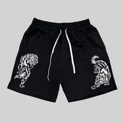 WOLVES Print Sport Terry Material Shorts Fitness Cotton Workout Bodybuliding Men Gym Basketball Running Bottoms US SIZE