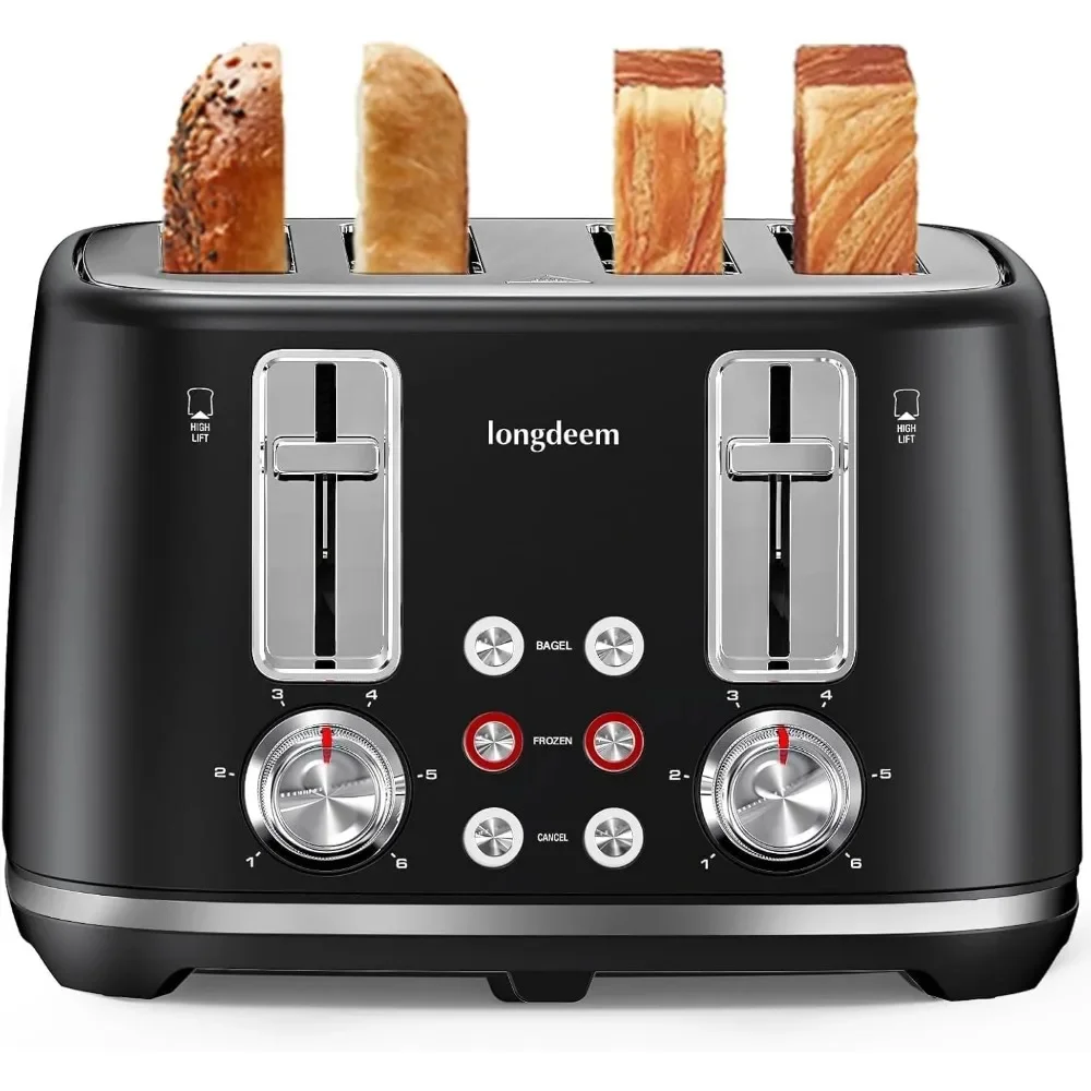 

4 Slice Toaster, 6 Browning Options, Wide Slots, High Lift Lever, Dual Controls, Black