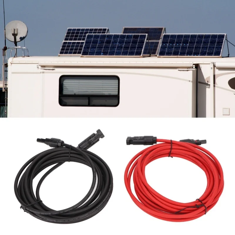 1 Pair Solar Panel Wire With Connector 12AWG Solar Adapter Extension Cable For Photovoltaic System Black 5 Meter + Red 5 Meter