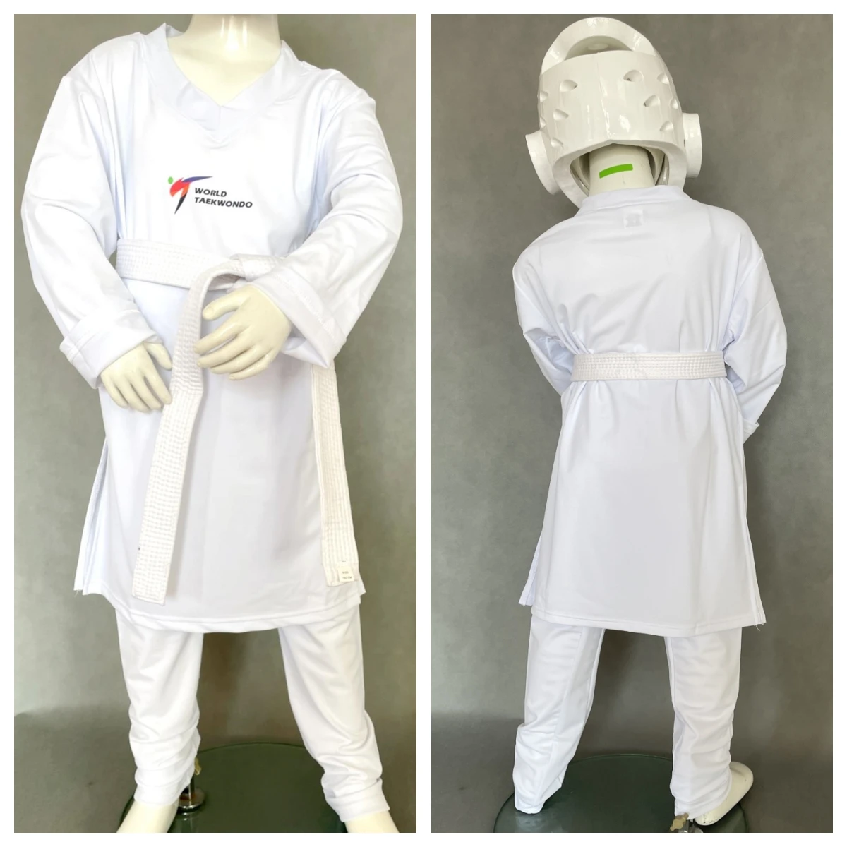 White Collar Taekwondo Uniform KidsStudent Training Competition Specific Quick Drying TKD Uniforms Customize Logo Flag Name