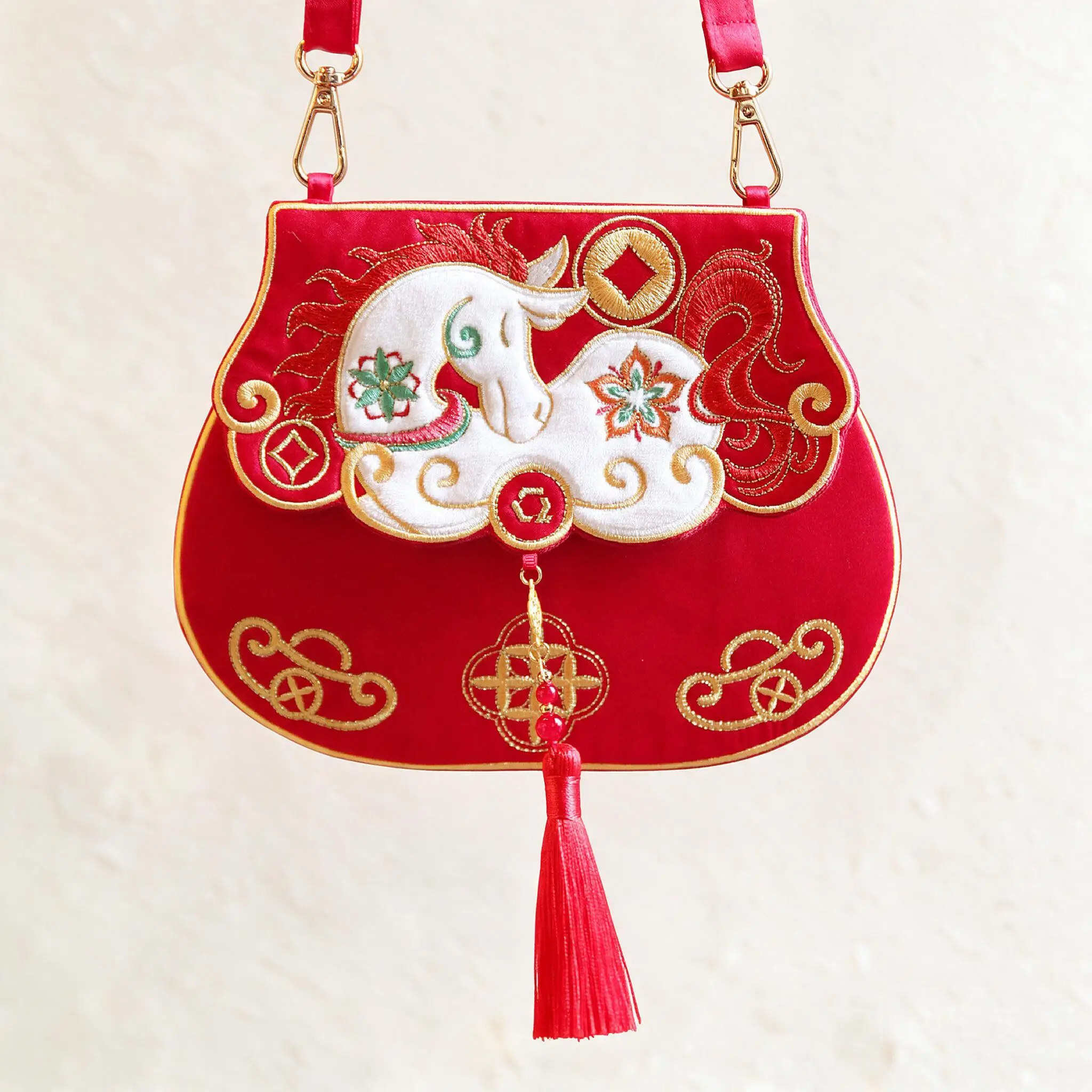 New Chinese Style 2026 Year Of The Horse Embroidered Tassel Crossbody Bag Hanfu Accessory Red Purse For Phone Coins Festive Gift