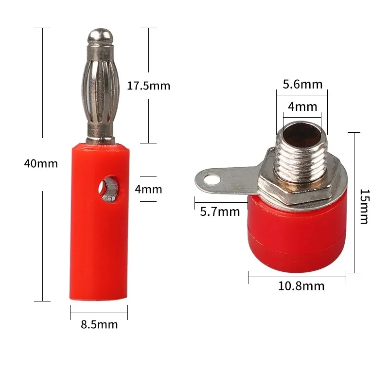 10 Paar silberne 4-mm-Bananenstecker, männlich und weiblich, 4 mm Bananenbuchse, Panelmontage, Bananenbuchse, Anschlussstecker-Adapter, Rot, Schwarz – Detail 2