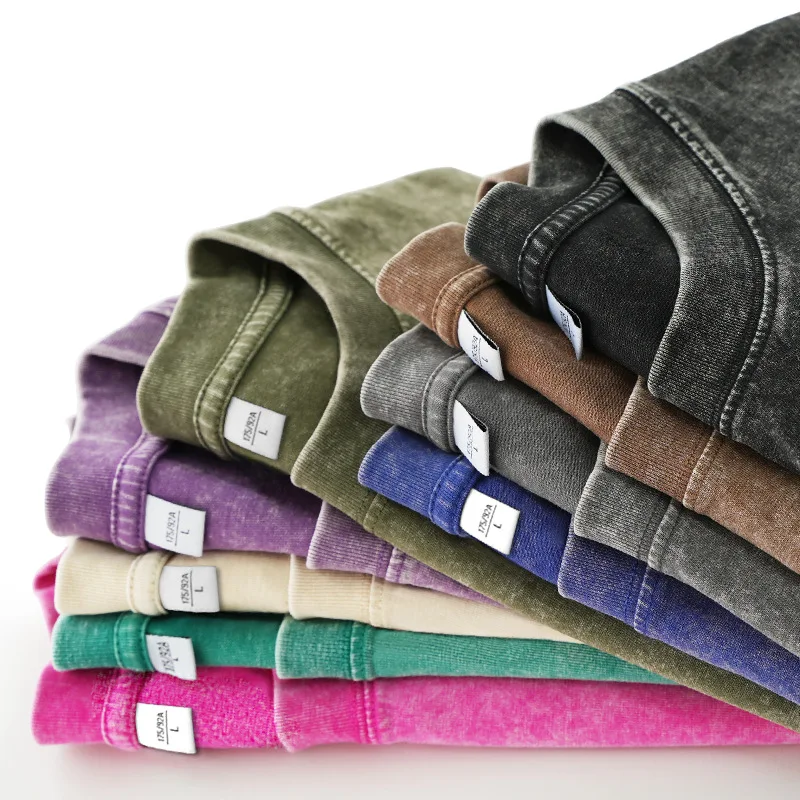 350G Baumwolle Amerikanische Übergrößen T-Shirts für Herren Sommer Vintage Kleidung Gewaschene T-Shirts Lässige Kurzarm Basic Herren Oberteile ￼ ￼ ￼ ￼ ￼ ￼