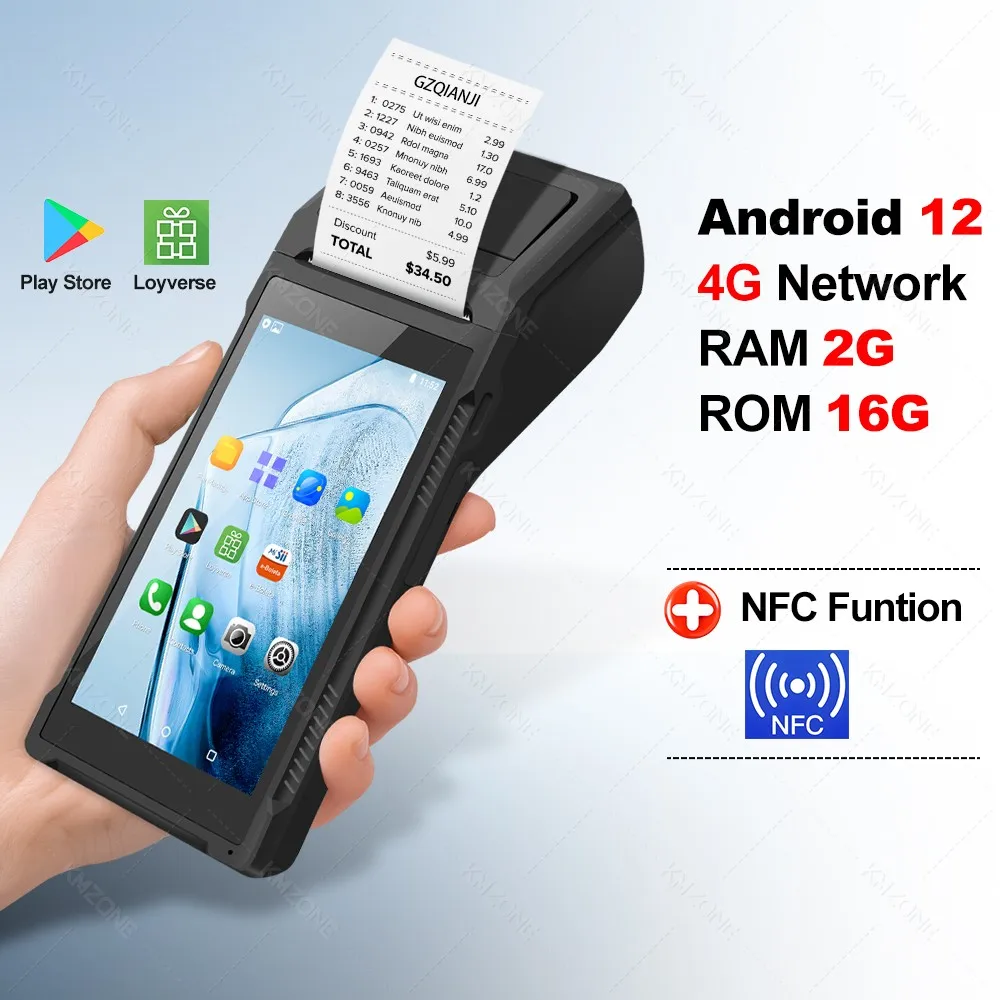Android 11/12 POS PDA met 2D barcode scanner, NFC, 58mm bonprinter, handheld terminal, Point of Sale systeem, alles-in-één, 4G/64G