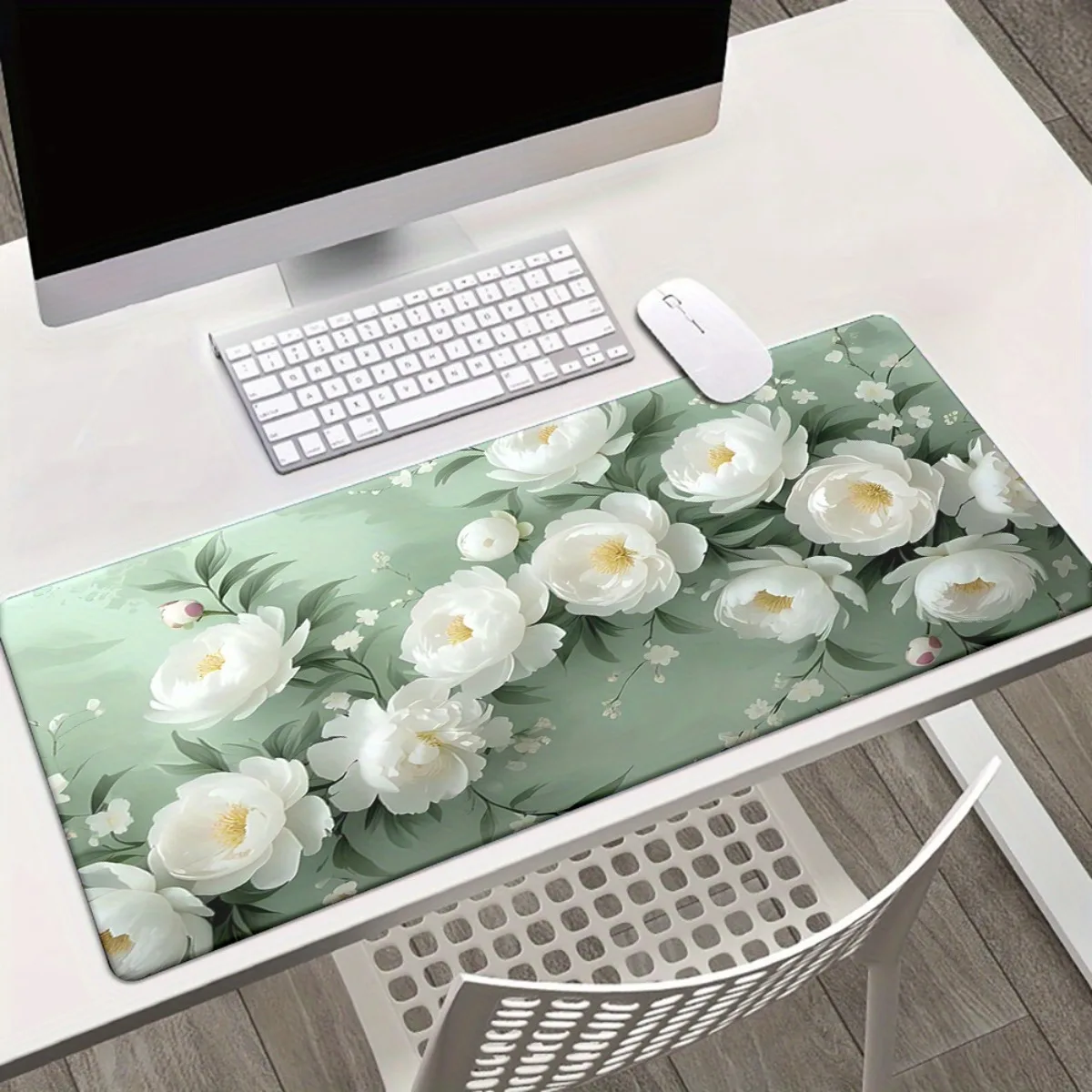 

Stunning White Floral HD Gaming Mouse Pad Non-Slip Rubber Versatile Desk Mat for Office Keyboard Gifts