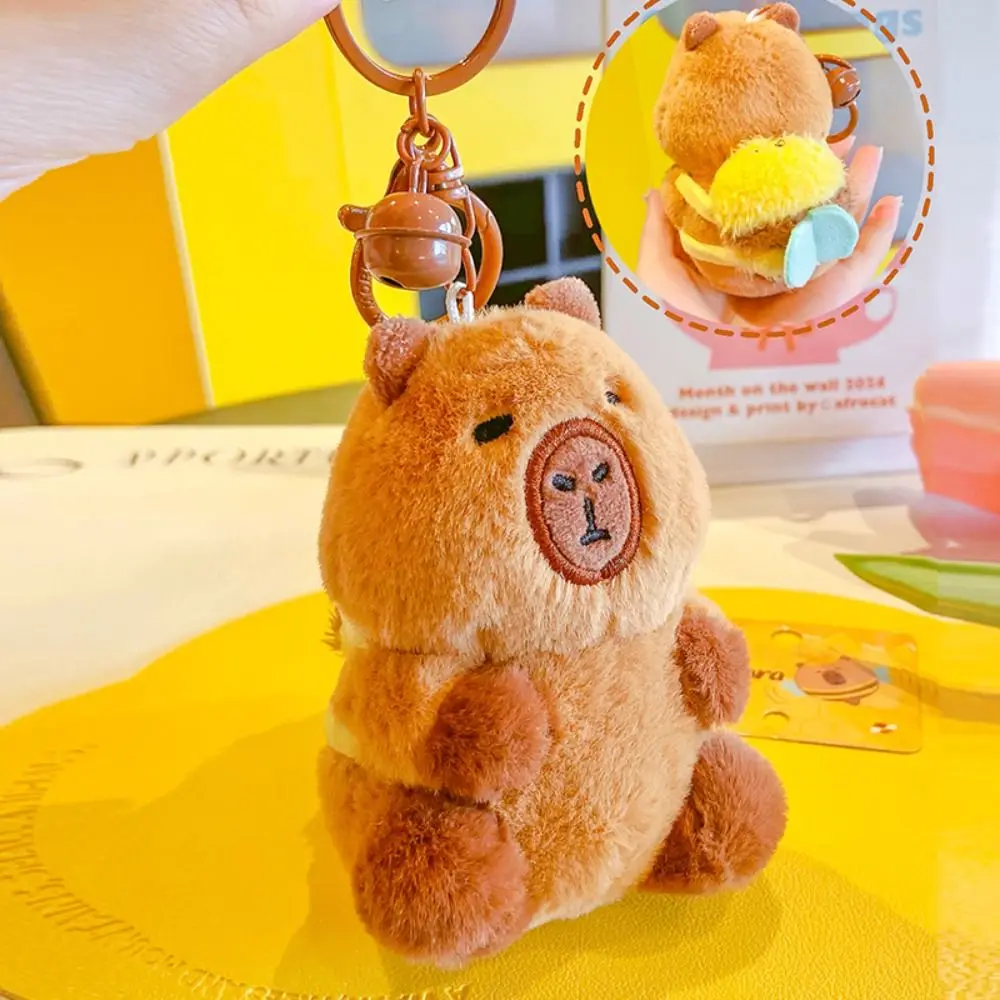 Cute Bee Capybara Keychain Creative Cartoon Stuffed Toys Accessories Car Key Ring Gifts