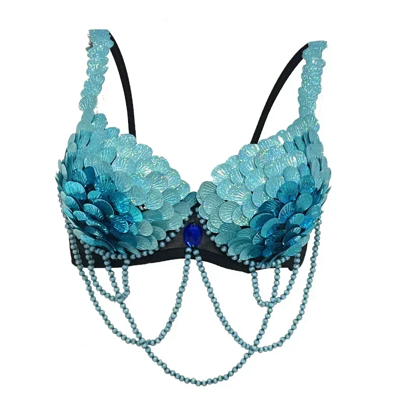

Festival Cosplay Party Top Anime Sexy Mermaid Ariel Princess Sequins Bra Girls Halloween Masquerade Uniforms Fancy Squama Bras