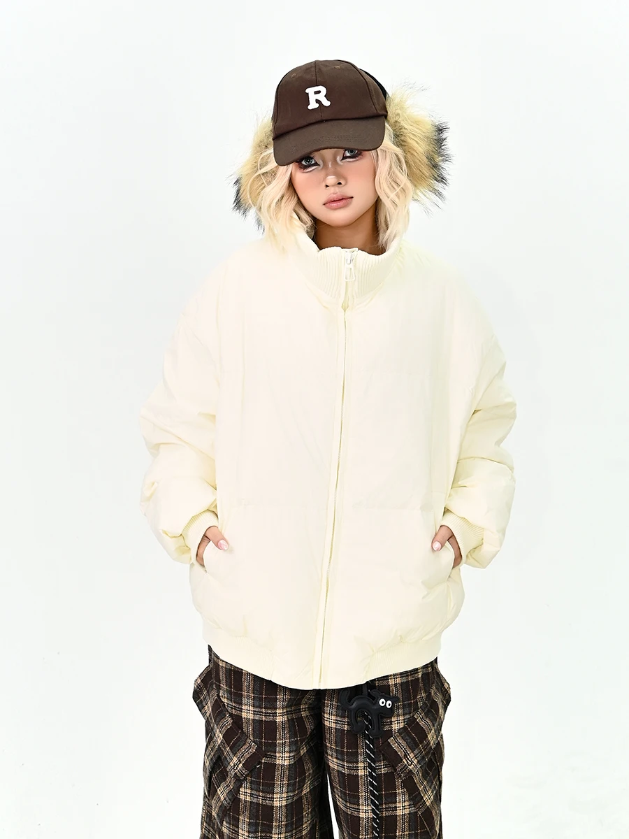 

Женское пуховое пальто с воротником-стойкой, свободное зимнее пальто свободного кроя, модная уличная одежда, верхняя одежда в американском стиле