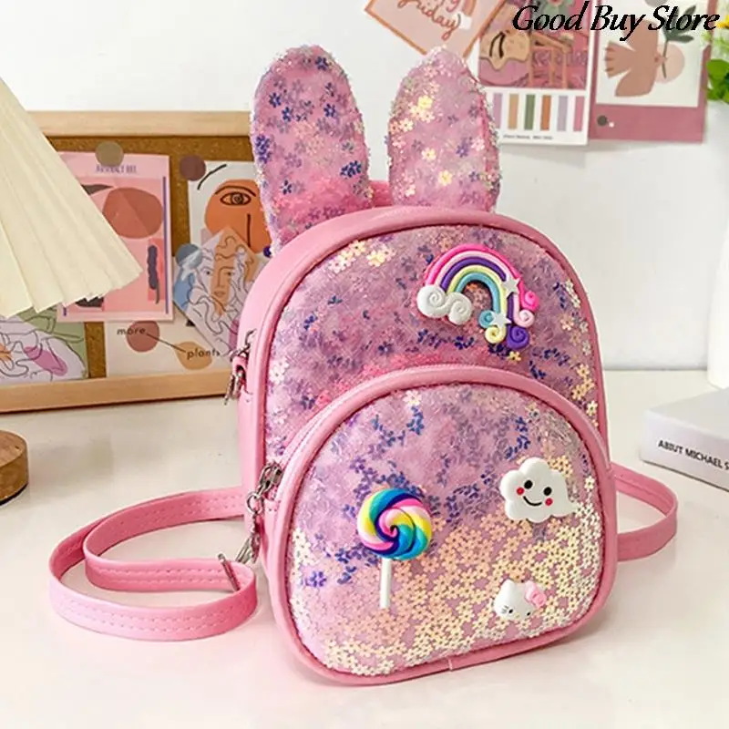 

Sequins Rabbit Ears Backpack Children's Bling School Bags Pink Blue Waterproof Student Girls Schoolbags Fashion Party Purse New