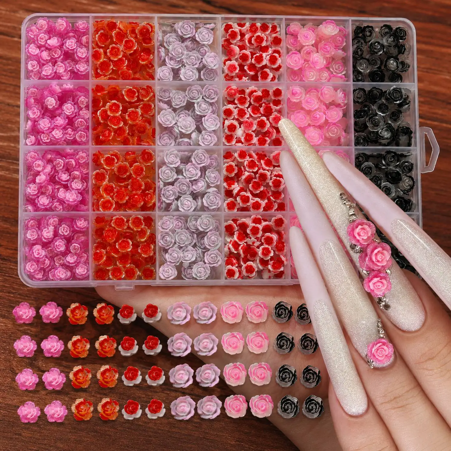 24Grids/Box 3D Embossed Small Flower Nail Charms Soft Colors Small Flower Nail Decoration Manicure Decor Small Flower Nail Parts