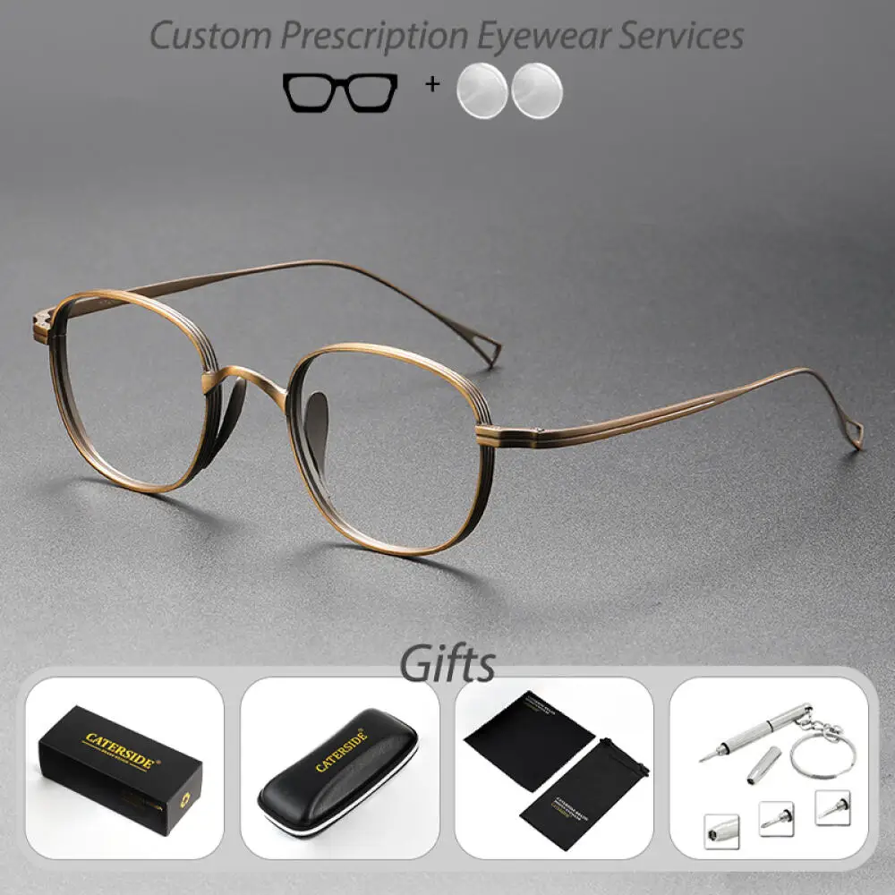 CATERSIDE Retro Men's Prescription Glasses Ultra Light Round Frame 1.56 Refractive Index Anti Blue Light Women's Optical Glasses