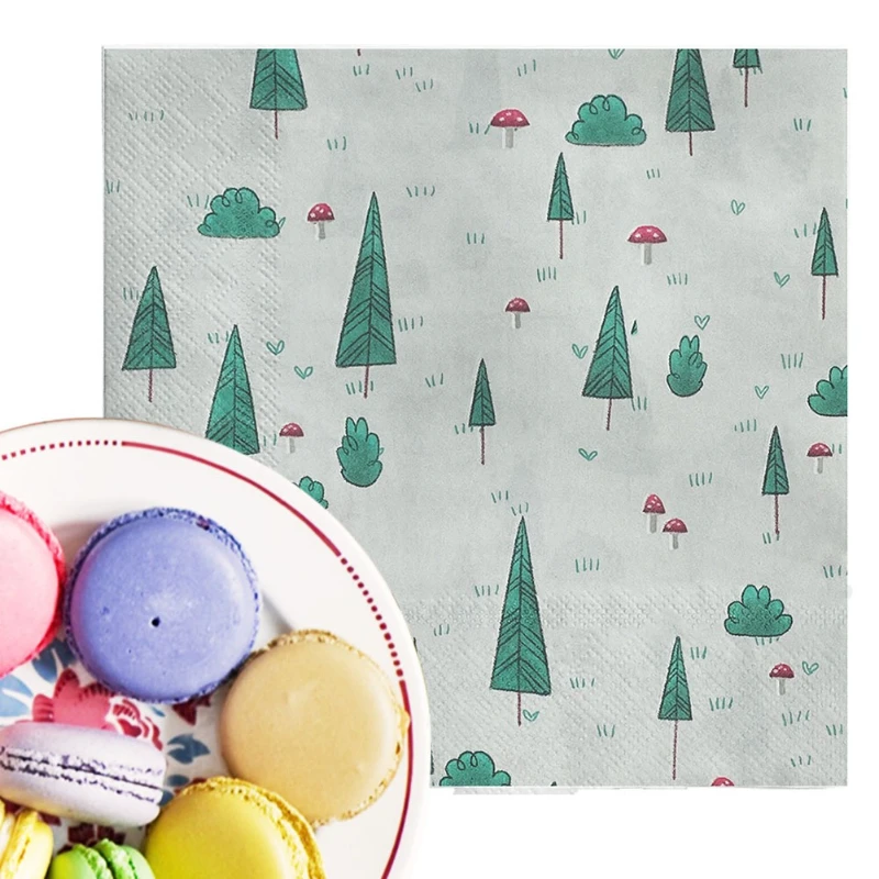 20Pcs 2Ply 33cm Christmas Tree Napkins Santa Claus Print Disposable Paper Napkins for Xmas Party Table Decor