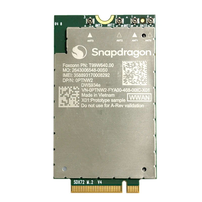

DW5934e Сетевая карта Snapdragon X72 CAT 20 5G Беспроводной мобильный модем LTE FDD/TDD, WCDMA/HSPA+, GPS ГЛОНАСС