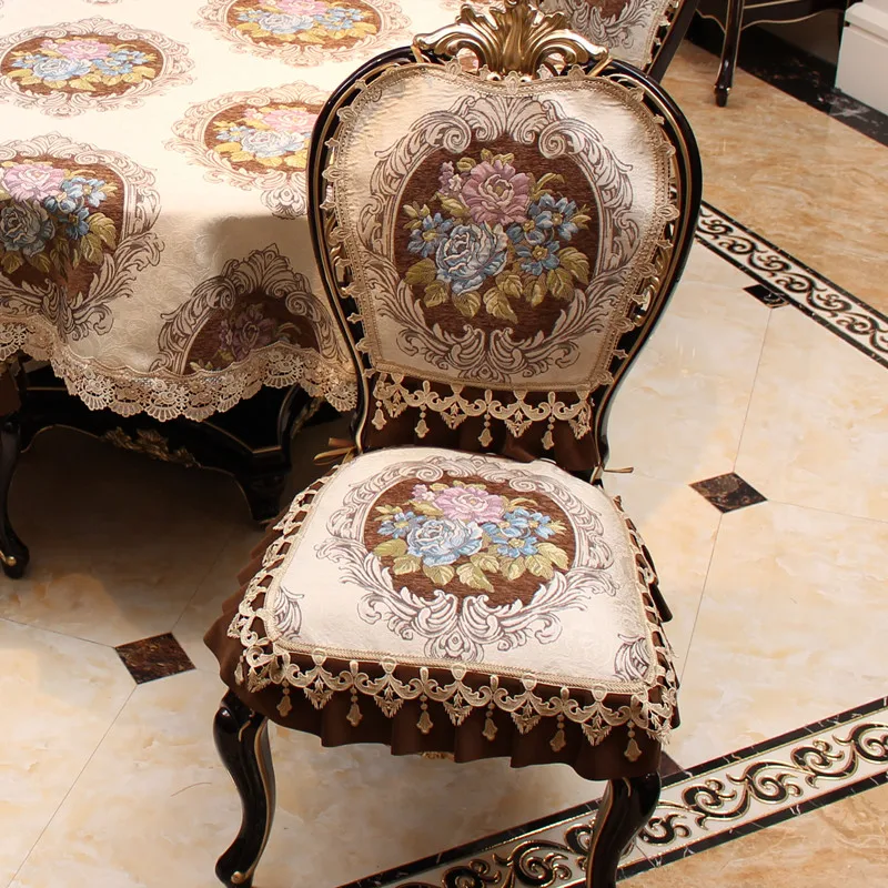 Jacquard Fabric Dining Chair Cover European Luxury Non-slip Chair Cover Home Decoration Lace Seat Covers Table Runner Tablecloth