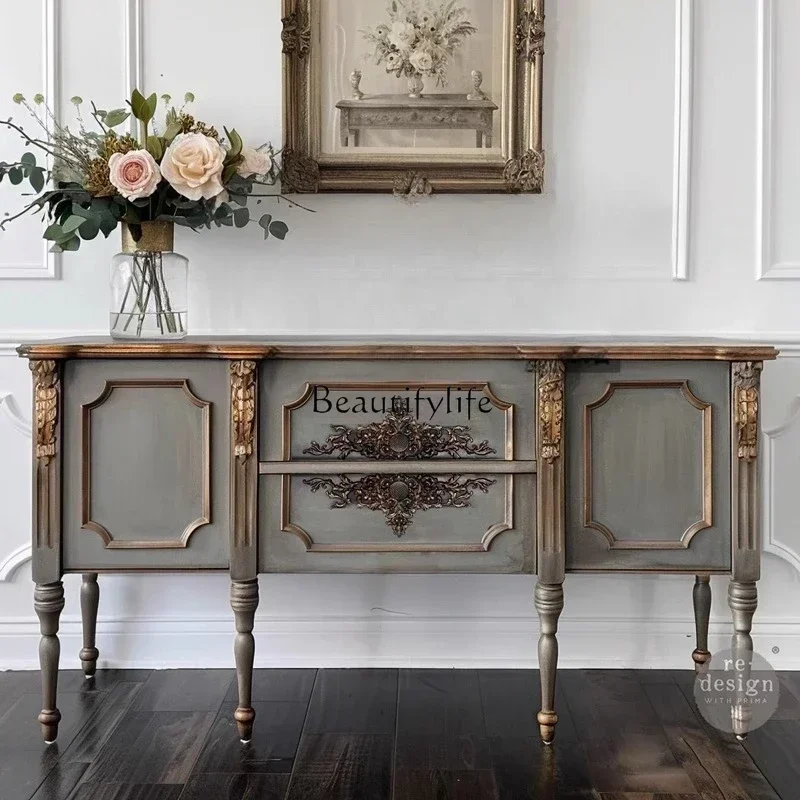 

56European and American retro high-end French solid wood porch cabinet European carved luxury dining side decorative cabinet