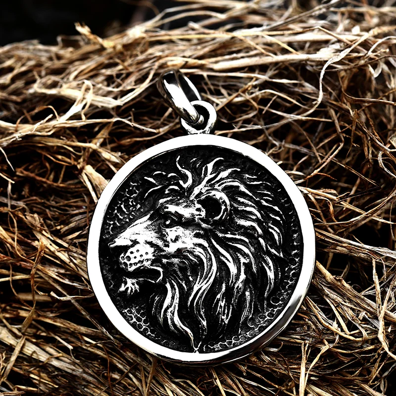 BEIER 2023 New Design 316L Stainless Steel Gold Color Lion Head Pendant Round Men\'s Pendant Punk Cool Animal Jewelry Gift