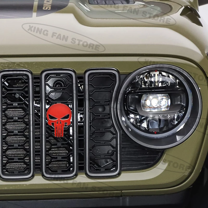 Auto Styling Skull Metal Front Grille Emblem Car Badge Decal Sticker For Jeep Wrangler Rubicon Renegade Patriot Grand Cherokee - view 3