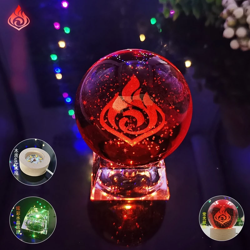 Anime GENSHIN IMPACT Glowing Crystal Balls Game Elements Vision Prop Electro Hydro Geo Cryo Dendro Anemo Pyro Anime Ornaments