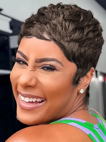 Short Pixie Cut Wig Human Hair For Women Machine Made Wigs With Bangs Colored Wig 180 Density