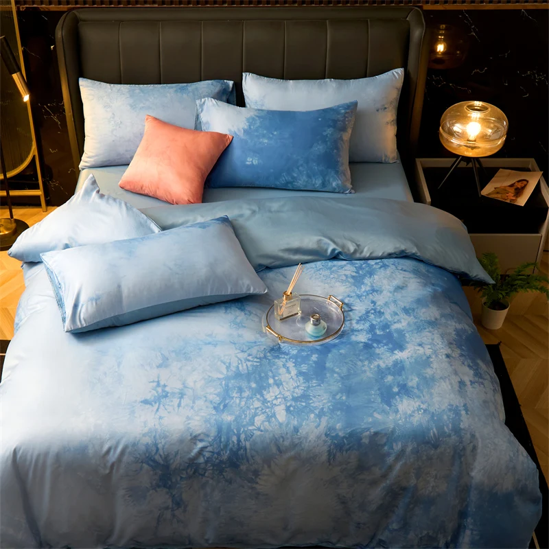 Exquisite Ink-Printed Faux Silk Sateen Duvet Cover Set - Luxurious Soft Bedding with Pillowcases for a Chic, Cozy Sleep