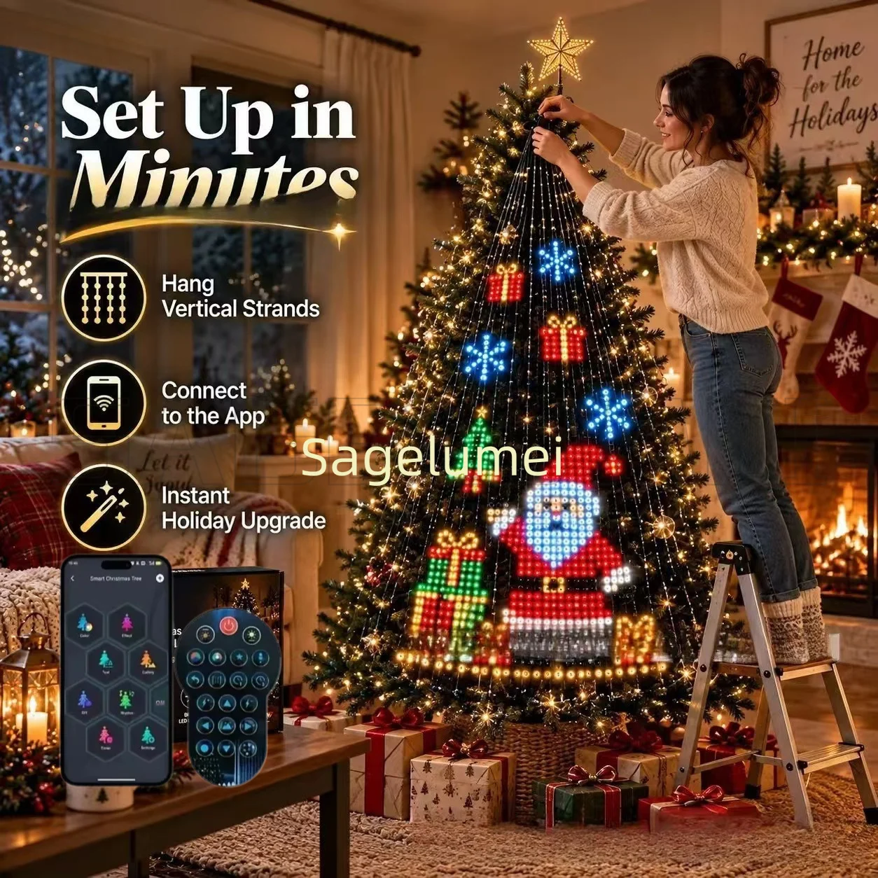 400Leds 2.1Meters Christmas Tree Toppers Lights Fairy LED Star String Waterfall Xmas APP Bluetooth Home Yard Holiday Decor DC5V