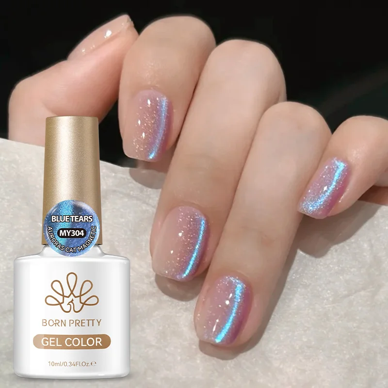 BORN PRETTY 10 ml blauer Wasser-Licht-Katze-Magnet-Gel-Nagellack, ultraglanz, glitzernd, Soak Off UV-Gel, Maniküre, Nagelkunst-Lack