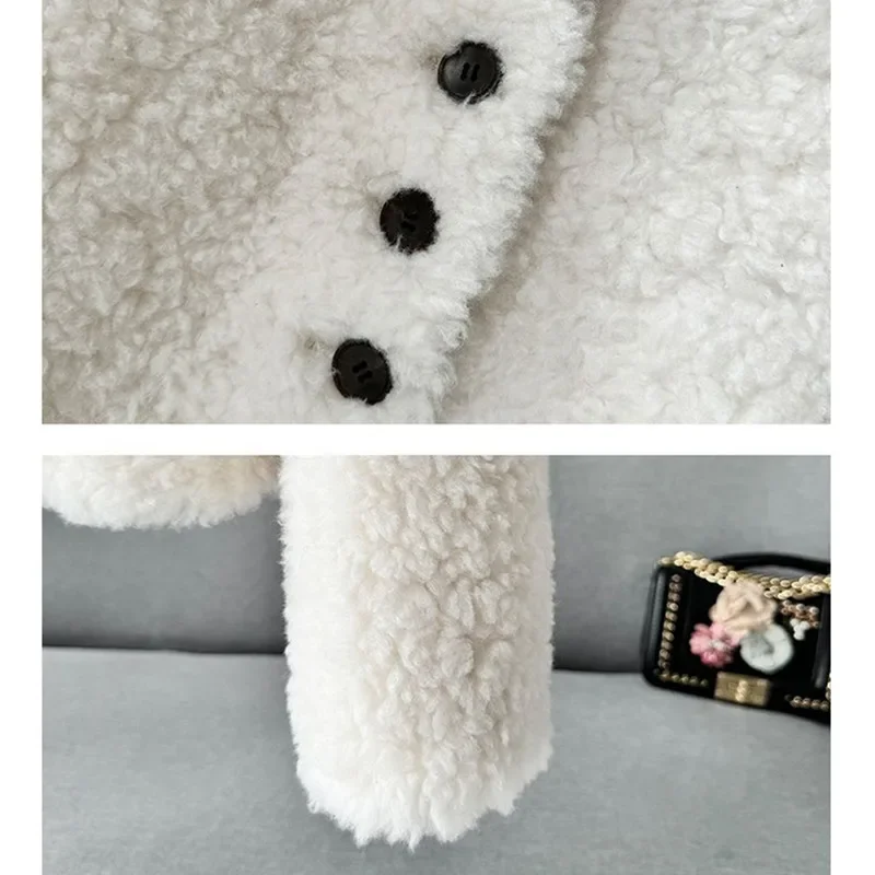 جديد الشتاء الخامس الرقبة قصيرة معطف فرو الضأن المرأة الكورية موضة الأغنام شيرلينغ معطف الصوف السيدات سترة فضفاضة غير رسمية T1659 #6