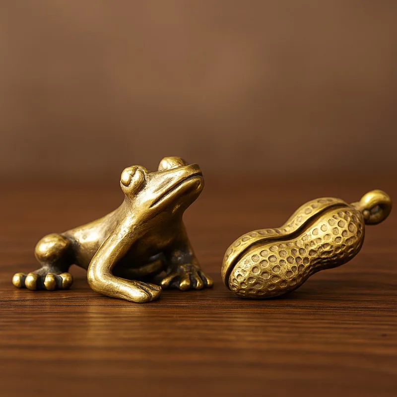 

1pc Home Decoration Decorations Accessories Miniature Ornament Decorations Jumping Frogs Vintage Brass Peanuts Keychain Pendant