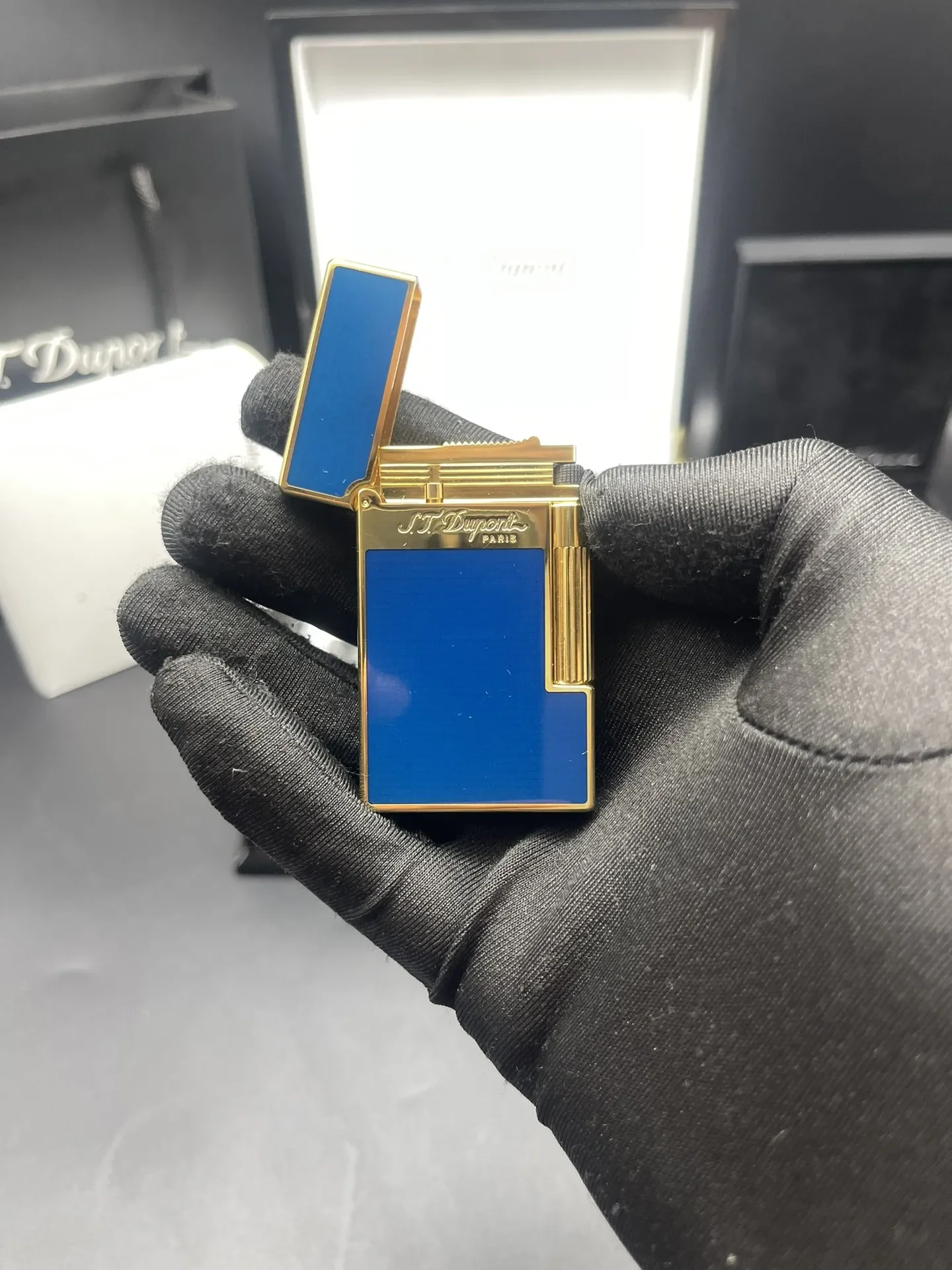 Blue Gold Chinese Paint Spray Pattern Cigar Lighter Metal Kitchen Barbecue Windproof Lighter Suitable for Cigarette Accessories