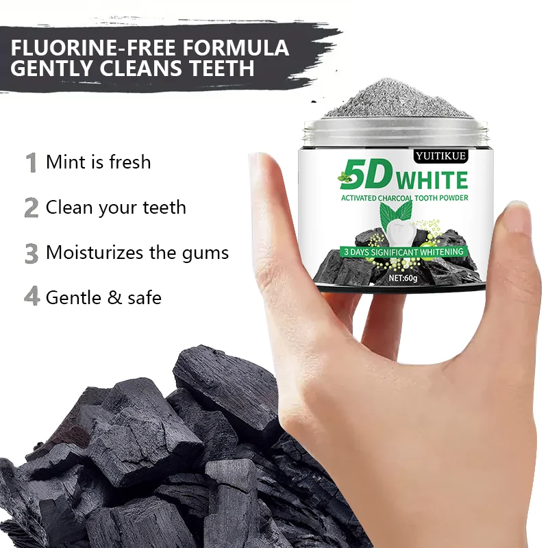 YUlTlKUE 5D White Activated charcoal Tooth Powder Natural Teeth Whitening Oral Care Fresh Breath 60g view 5