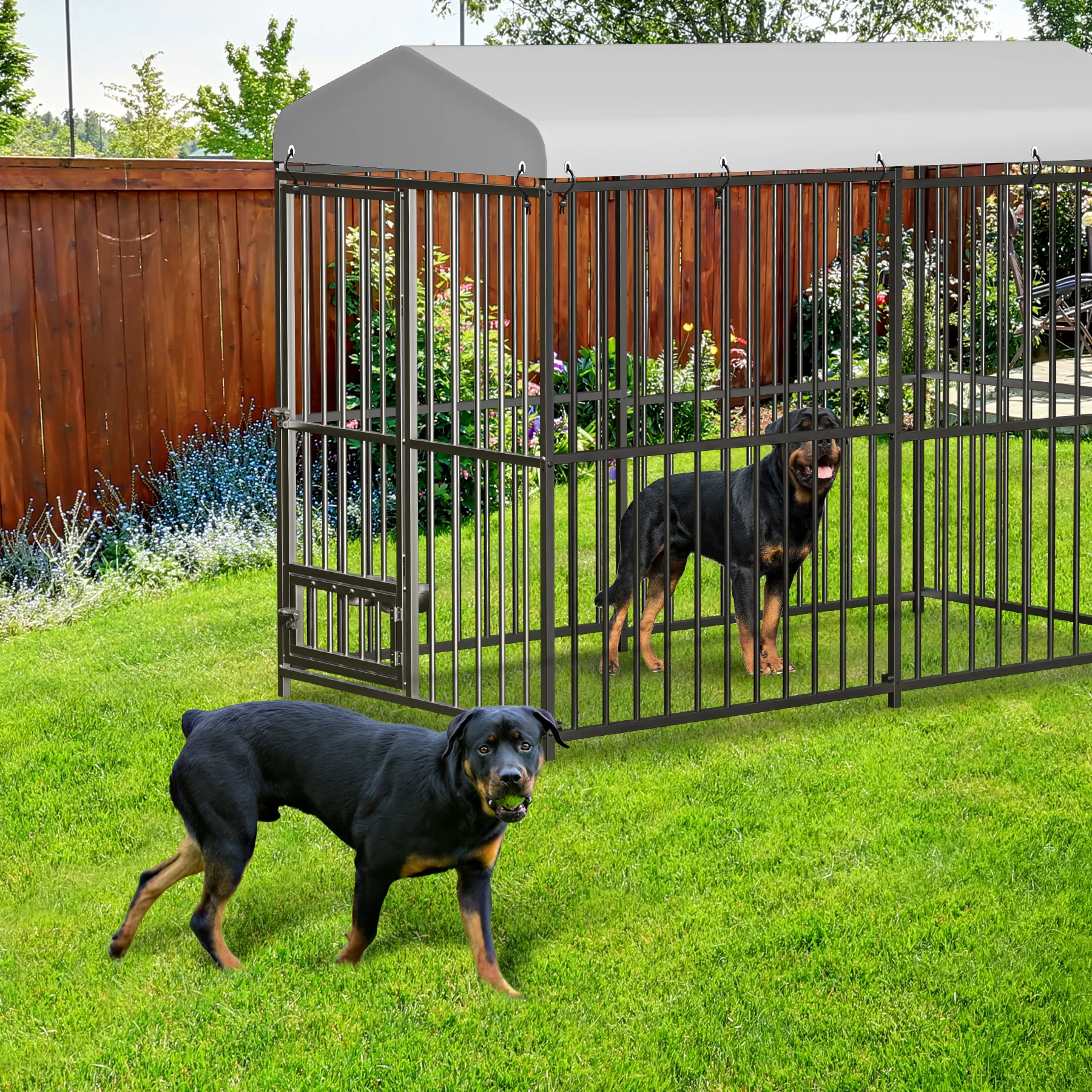 Large Outdoor Dog Kennel, Heavy Duty Dog Cage with Roof, Outdoor Dog Kennel, Dog Playpen Outdoor, with Safety Locks, Waterproof